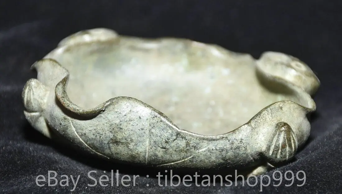 

3.2 inch Rare Chinese Old Bronze Dynasty Palace Lotus Leaf Ink Stone Statue -