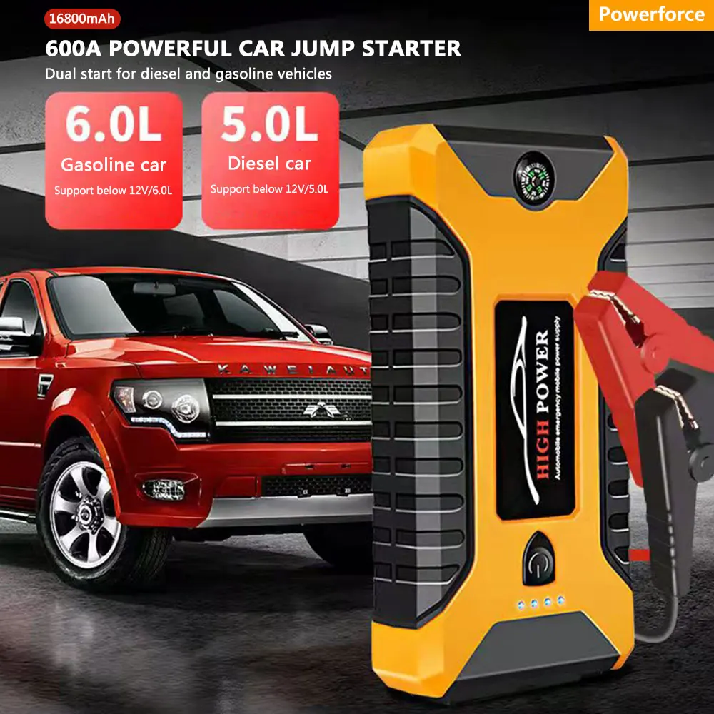 

Car Jump Starter 1200A Emergency Start Power Bank Supply Charger with Built-in LED Light 6.0L GAS 12V Car Battery Booster