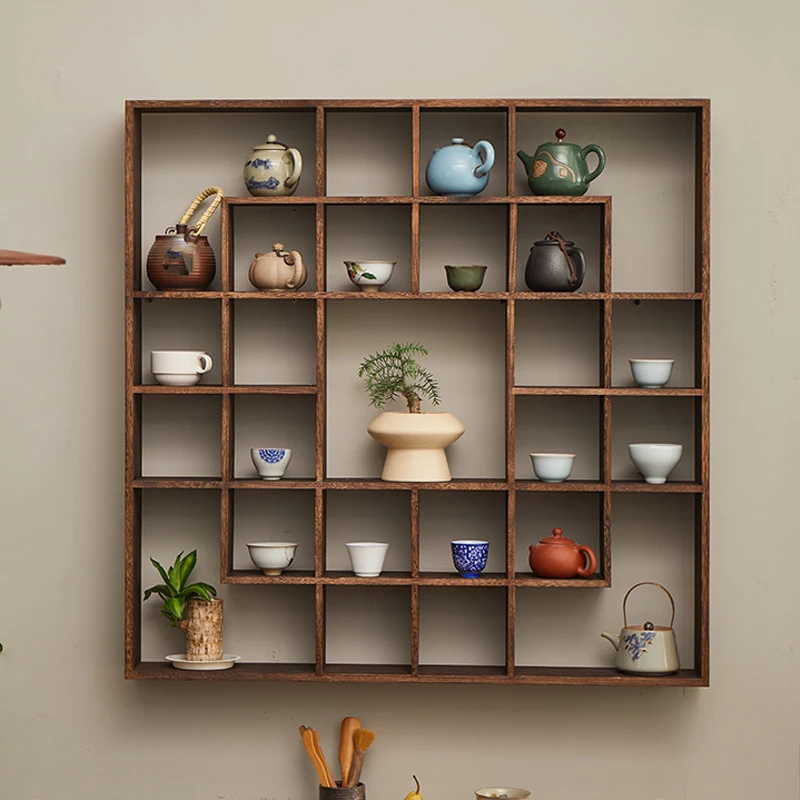 رف عرض جداري لتخزين مجموعة الشاي