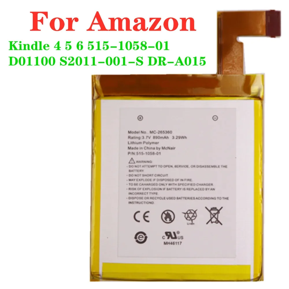 

100% New MC-265360 Original Battery For Amazon Kindle 4 5 6 15-1058-01 D01100 S2011-001-S DR-A015 Bateria Battery Fast Shipping