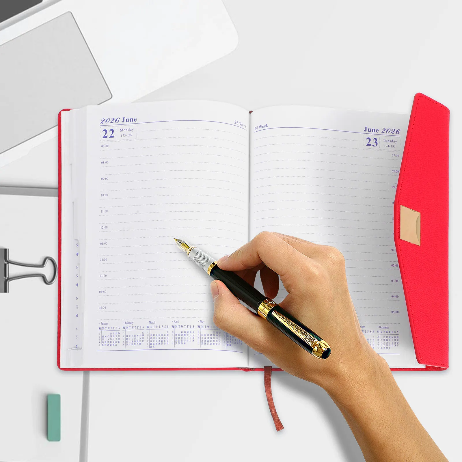 365-Day Daily Planner Notebook Thick Premium Paper No Ink Bleed Modern Minimalist Design Portable Desk Calendar for Office Home
