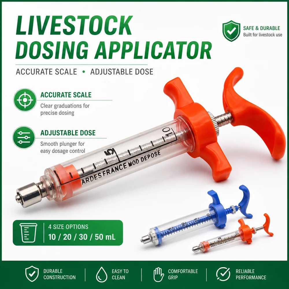 10/20/30/50mL Livestock Liquid Dosing Applicator Reusable Fiberglass Liquid Applicator Graduated Barrel Farm Animal Feeding Tool
