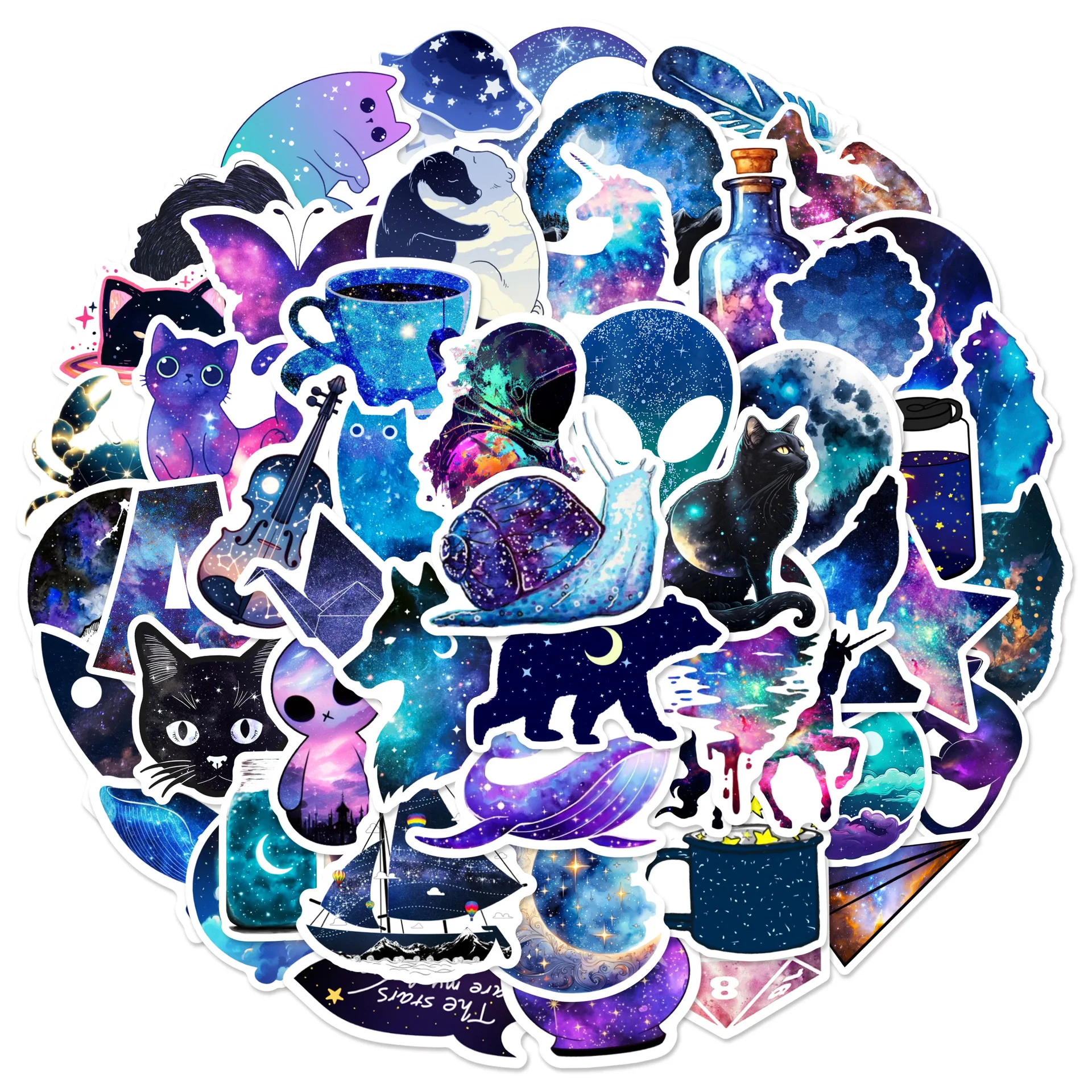 Waterproof Animals Adesivos para Crianças, Starry Sky Graffiti, DIY, Personalidade, Telefone, Guitarra, Laptop, Mala, Etiqueta do copo, Brinquedo, 50Pcs