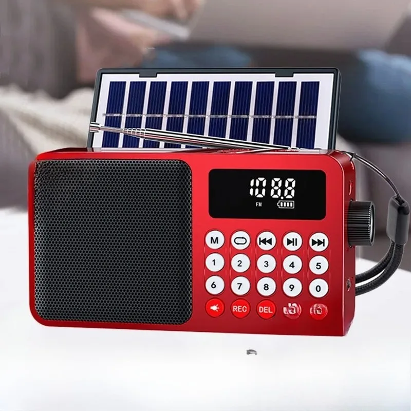 

Emergency Radio LED Display Solar Panel Radios Receiver Wireless Bluetooth Speaker Recorder with TF Card USB Slot