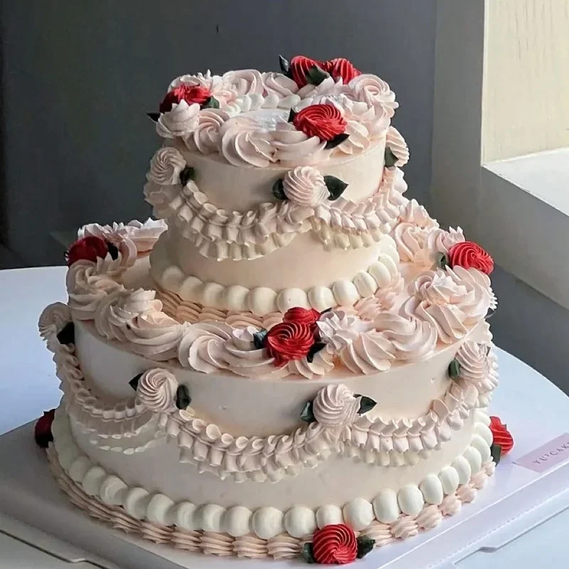 Double Layered Simulation Birthday Cake Model Fake Decorated Cake Mould Cake Dessert Shop Sample Display Party Shooting Props