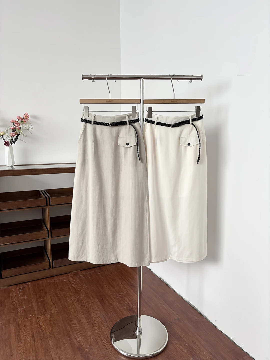 

Slim Fit Mid-Length A-Line Skirt with Belt Straight Cut Workwear Skirt for Women High Waist Polyester Fiber Summer Season