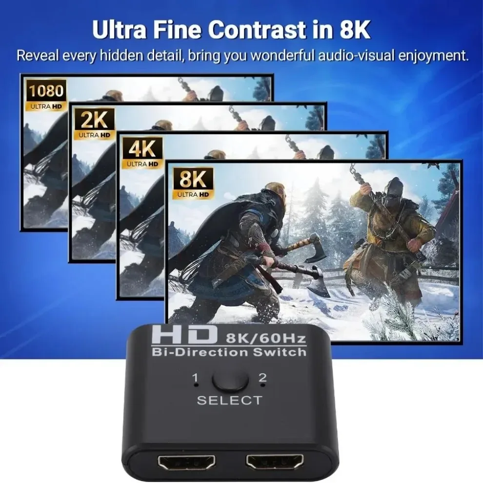 HDMI 스플리터 KVM 양방향 스위치, HDMI 호환 스위처, PS4/3 TV 박스 스위처 어댑터용, 2 in 1 Out, 8K, 60Hz, 1x2, 2x1