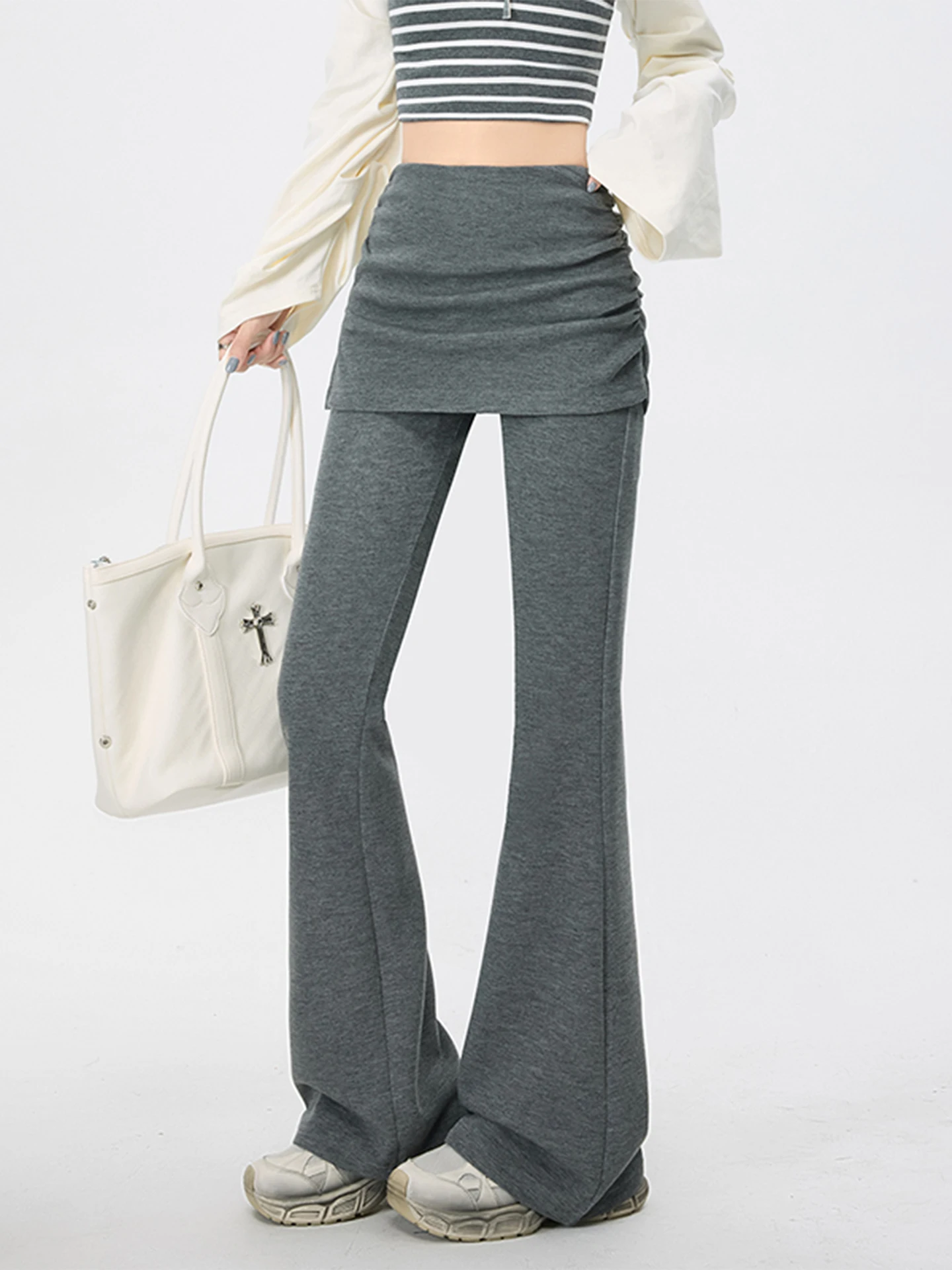 

High Waist Knitted Micro Flared Casual Pants Women's Spring New Sle Yoga Pants Simple Korean Sle Color Commute Wind