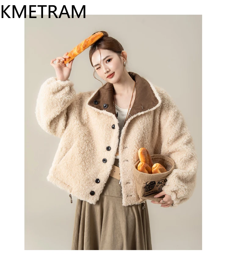 KMETRAM 100% Naturalna Wełna Dwustronna Odzież Codzienna Nowa Krótka Kurtka Damska Jesień-Zima 2025 куртка зимняя женская