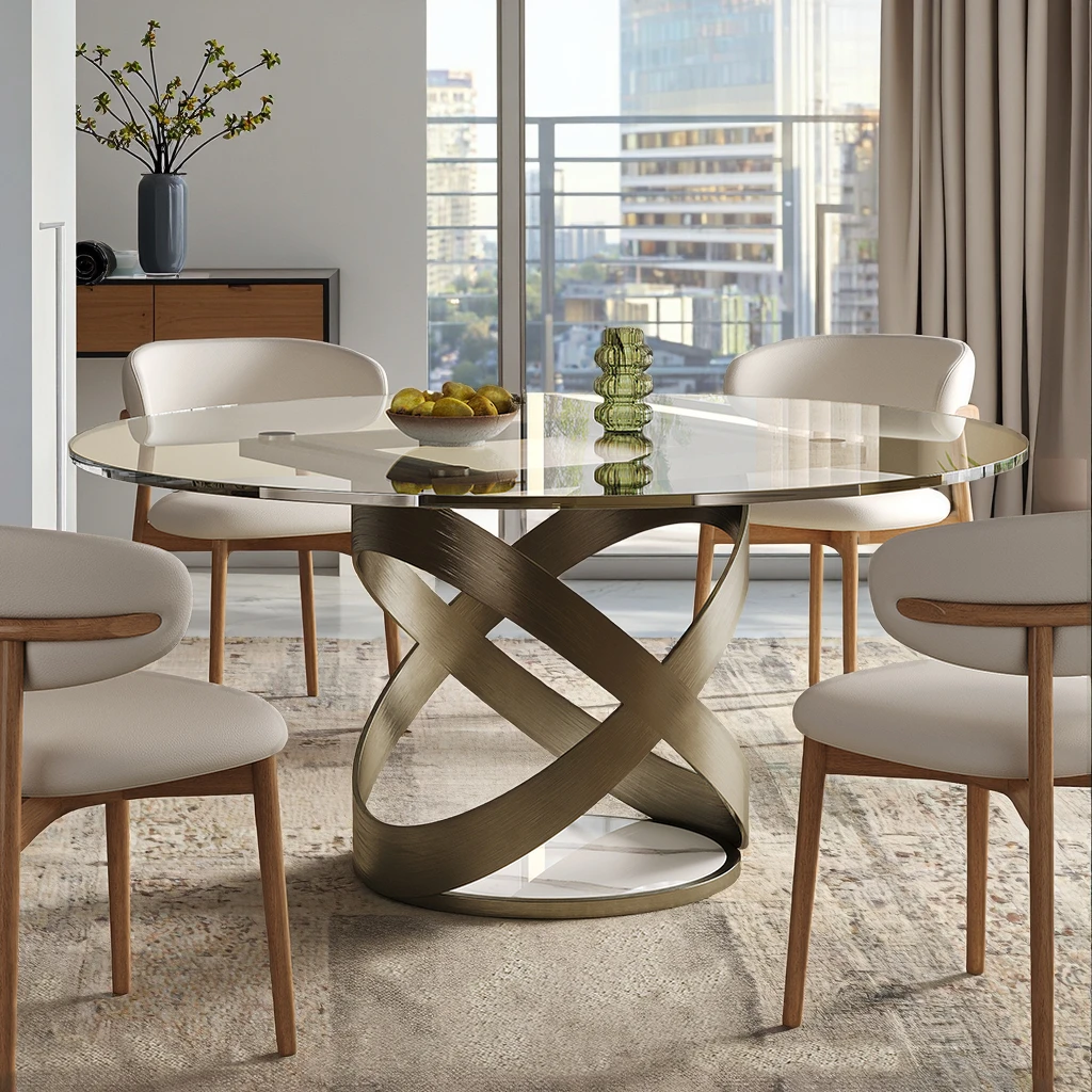 Wholesale Price Nordic Style 3mm Tempered Glass 8mm Dining Table Modern Luxury Metal Legs 6 Seater 3 Year Warranty XinHo Life