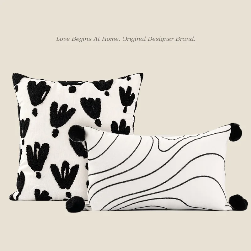 Nordic ins style embroidered ball ball pillow white living room sofa simple cushion removable and washable