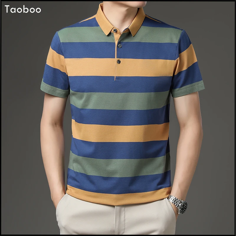 

2022 Male luxurious polo shirts New Summer Brand Striped Men's shirts Business Casual 95% Cotton Tops golf Style Men's clothing