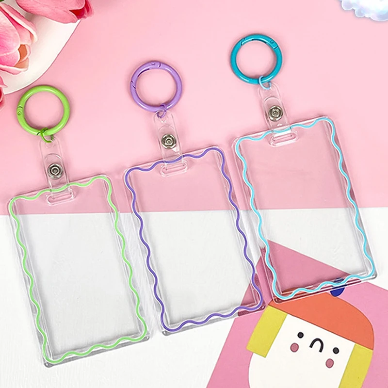 Ins Acrylic line Photocard Holder Ins Idol Card Holder Transparent Photo Sleeve Portable ID Bus Card Protector Pendant Keychain