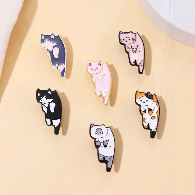 Grey Kitten Pines Lapel Badges Animal Jewelry Gift for Kids Friends Hanging Cats Enamel  Brooch Custom Black White Orange