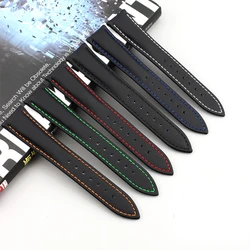 20mm 22mm Cowhide Watch Strap Black Soft Waterproof Oxford Butterfly Buckle Watchband for Men Watch Accessories