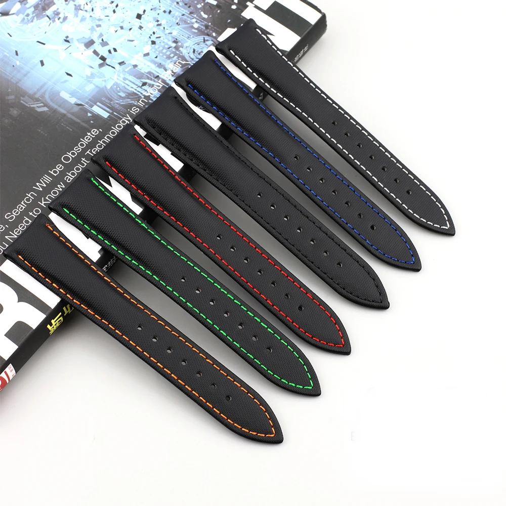 20mm 22mm Cowhide Watch Strap Black Soft Waterproof Oxford Butterfly Buckle Watchband for Men Watch Accessories