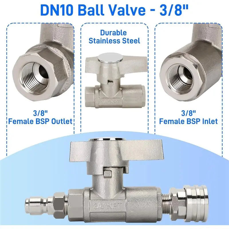 

High Pressure Ball Valve, 3/8" DN10 Ball Valve Pressure Washer, For Power Washer Hose, 5000 PSI-[Toolmr A83]