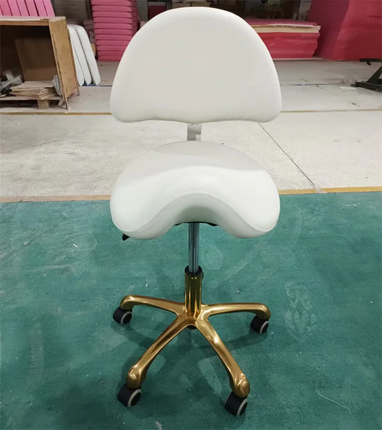 Siman Pink White Stool Chair With Wheels Beauty Salon Furniture Black And Golden Saddle Chair For Nail Tech High Quality