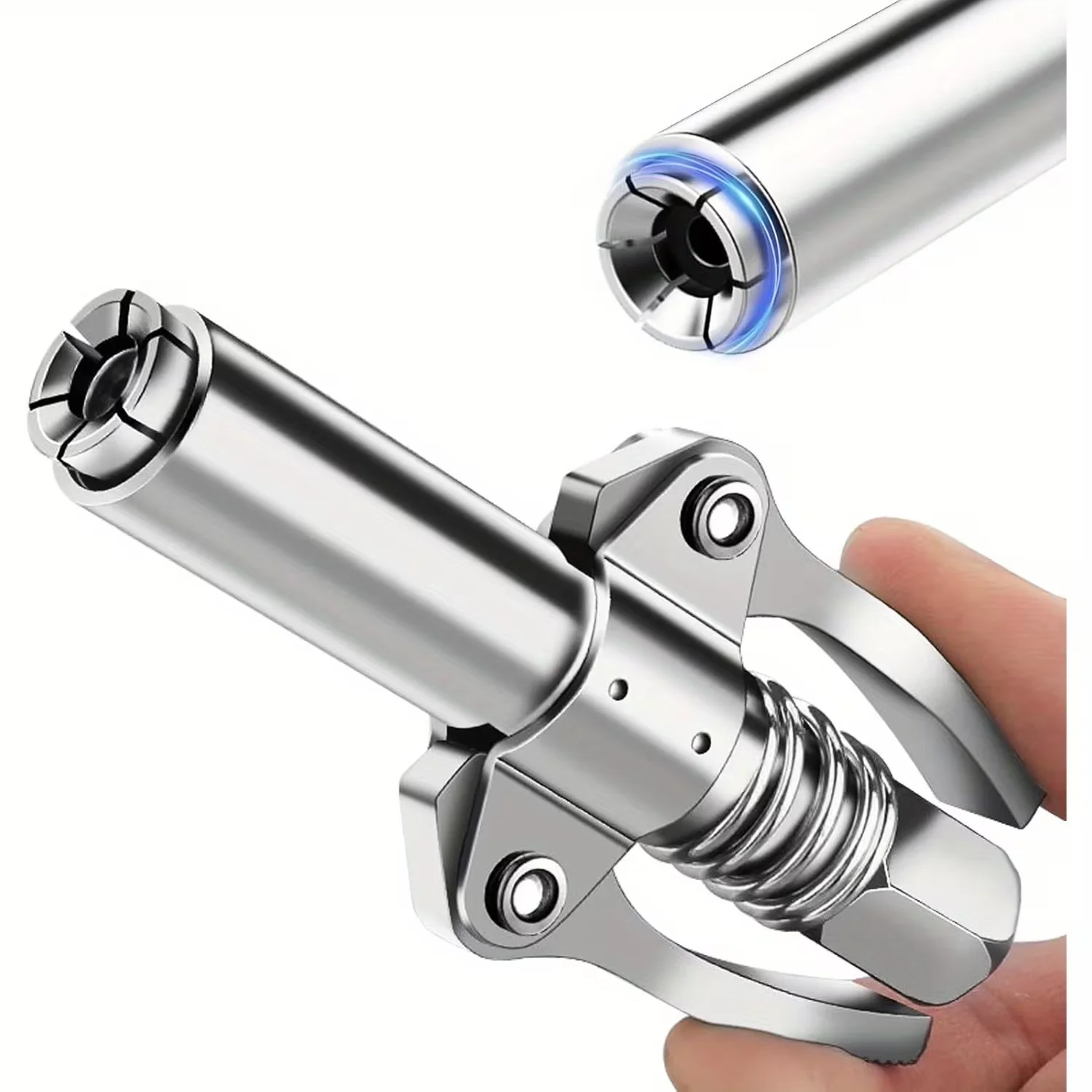 

1pc Grease Gun Coupler - 1/8"NPT 10,000 PSI Lock-On Zerk Fitting, Double Handle Quick Release + 45°/90° Nozzles