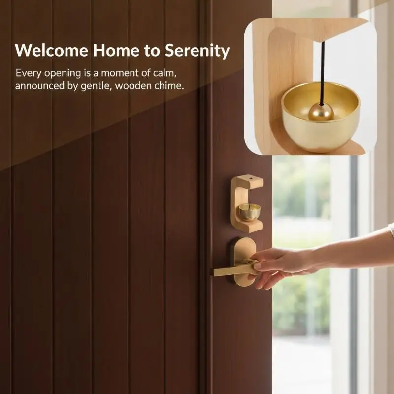 Dopamine Wooden Door Bell Magnetic Suction Copper Chime Small Decorative Alert Bell for Shop Home Entryway