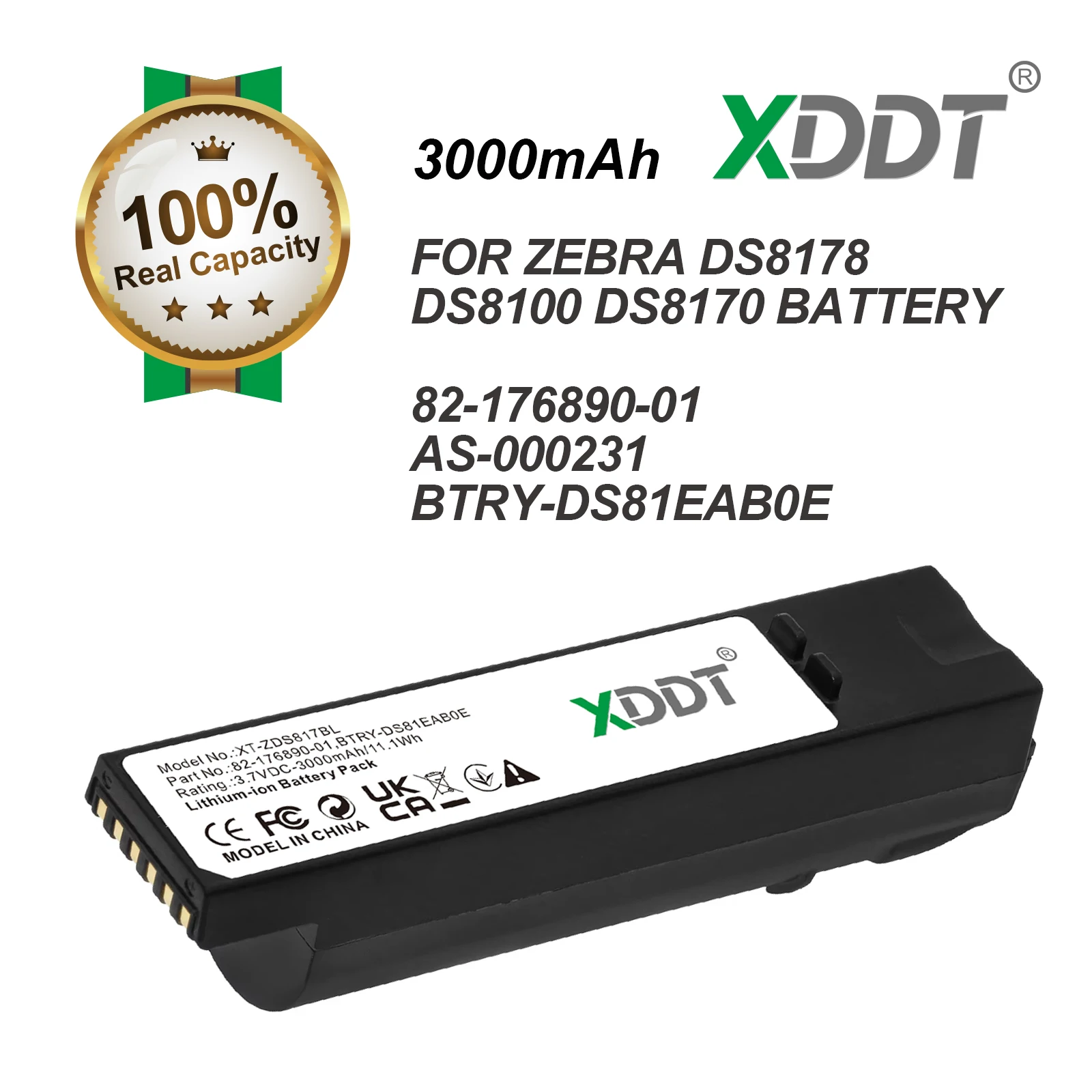 Barcode Scanner Battery For Zebra:82-176890-01,AS-000231,BTRY-DS81EAB0E,DS8178,DS8100,DS8170,-3000mAh/11.1Wh--Li-ion--3.70V