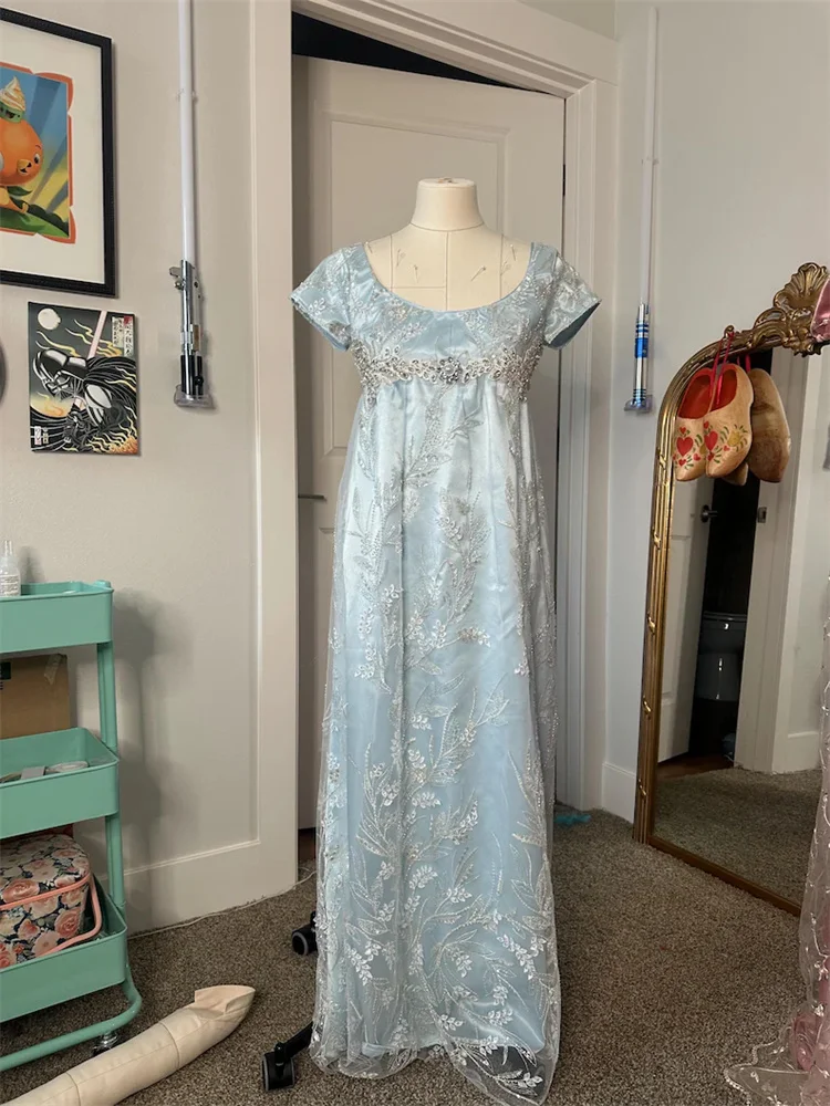 Damen Regency-Kleider mit Hoher Taille Jane Austen Kostüm Vintage Viktorianisches Abendkleid für Teepartys und Bälle Maßanfertigung