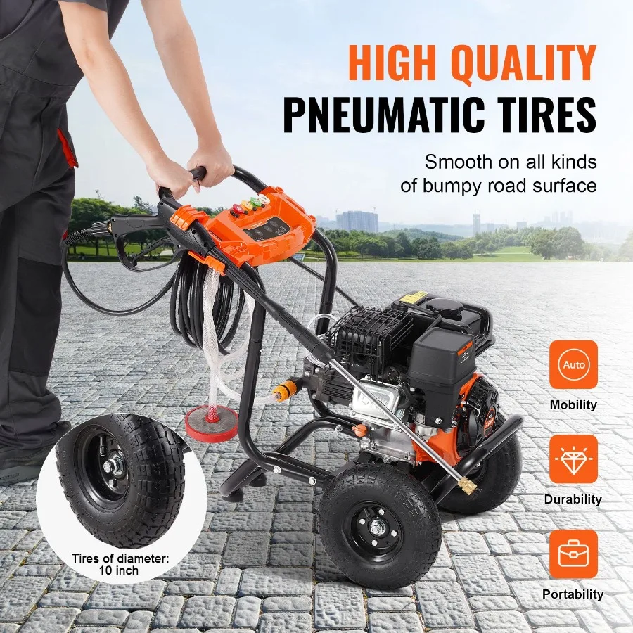 Gas Pressure Washer 3500 PSI 2.6 GPM with Aluminum Pump Horizontal for Fences Homes Driveways Patios Furniture Light Gray 5 Noz