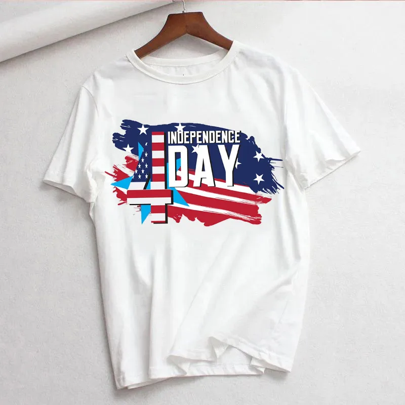 

Spring and summer full independence day printed short-sleeved round-collar T-shirts fashion trend classic short-sleeved T-shirts