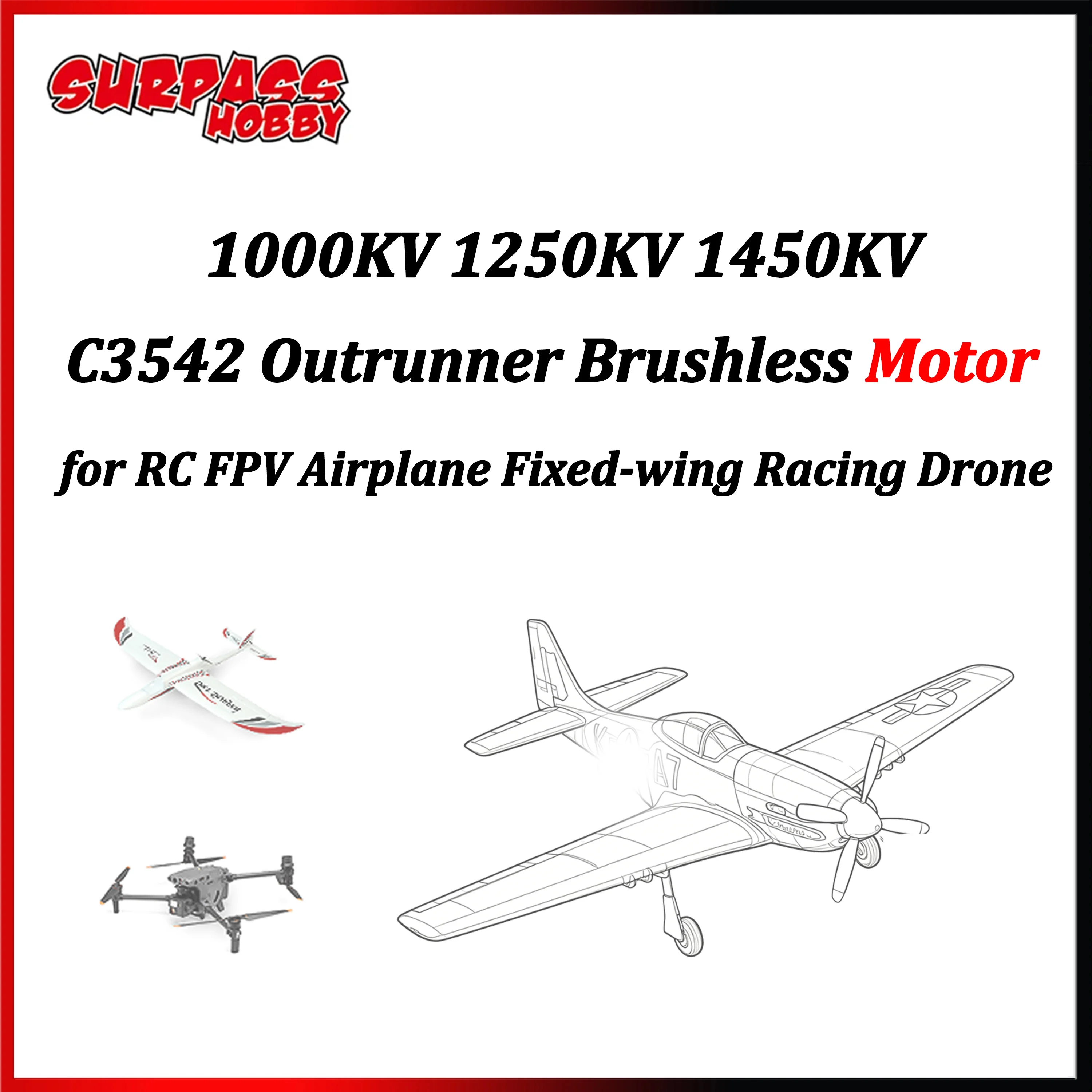 

Surpass Hobby C3542 Outrunner Brushless Motor 1000KV 1250KV 1450KV for RC FPV Airplane Fixed-wing Racing Drone Helicopter Glider
