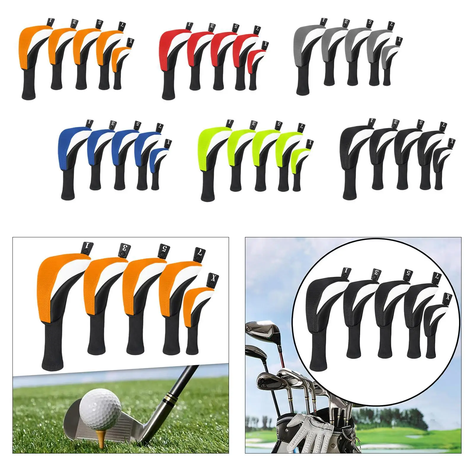 

5x Golf Wood Head Cover Golf Wood Headcovers Portable Lightweight Nylon