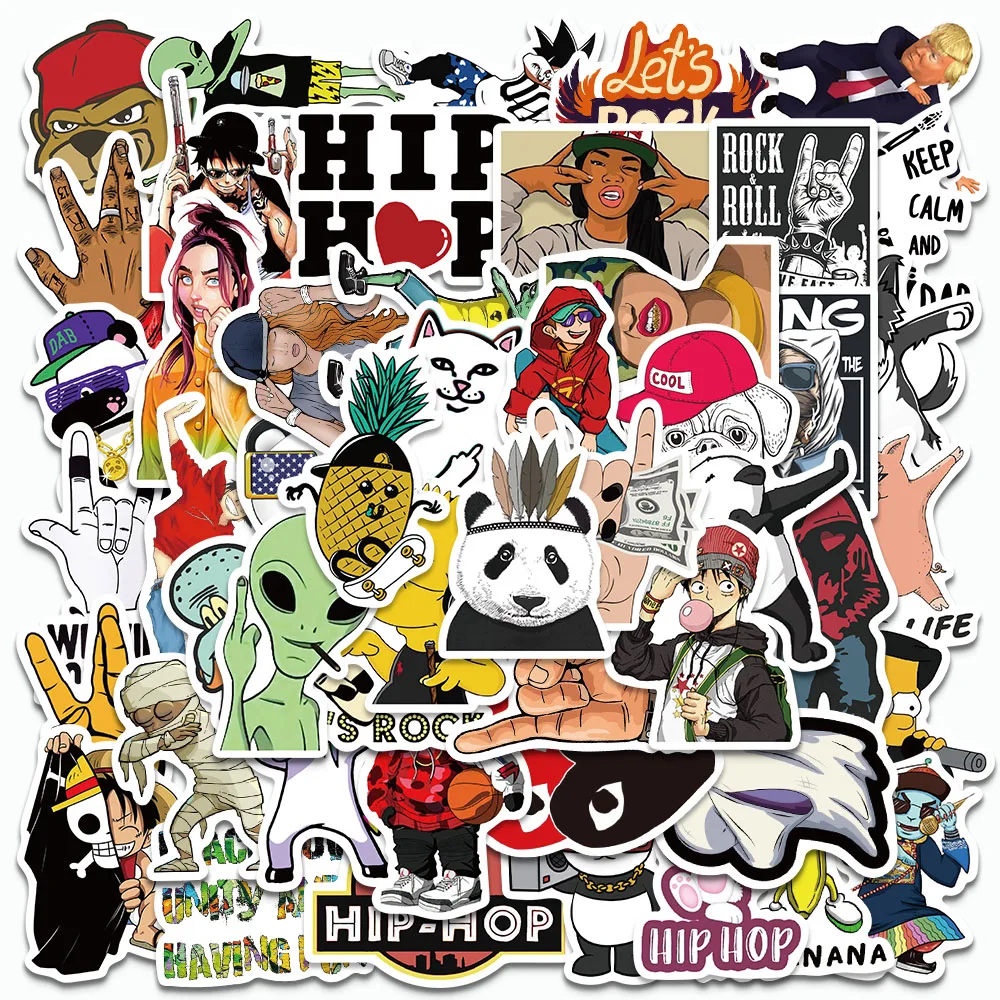 

50PCS Pop Hip Hop Style Cartoon Stickers Fashion Funny Decals For Guitar Bike Car Motorcycle Helmet Skateboard Graffiti Sticker