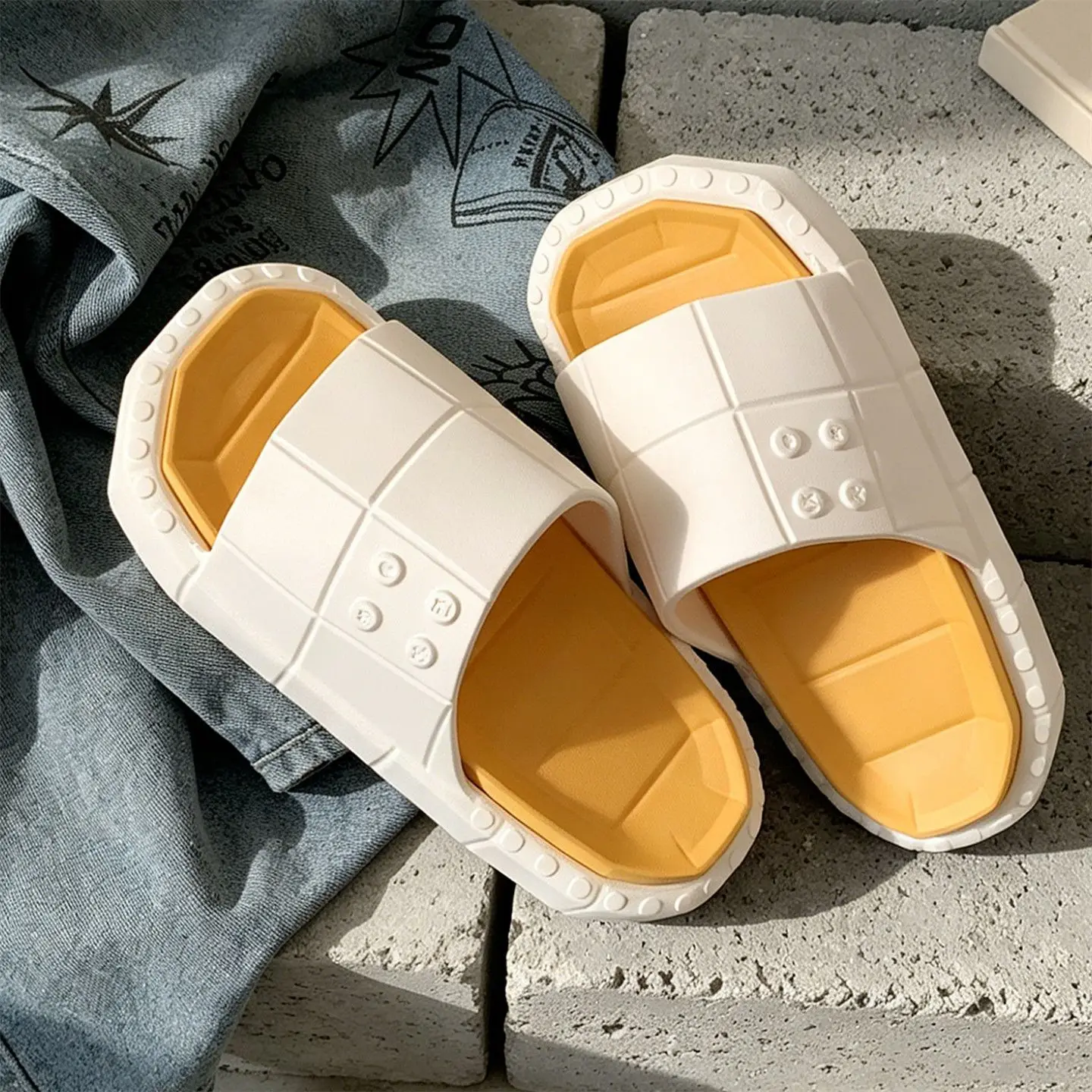 Couples' Personalised Multi-Coloured Beach Sandals: Summer Men's and Women's Non-Slip Thick-Soled Block-Style Flip-Flops