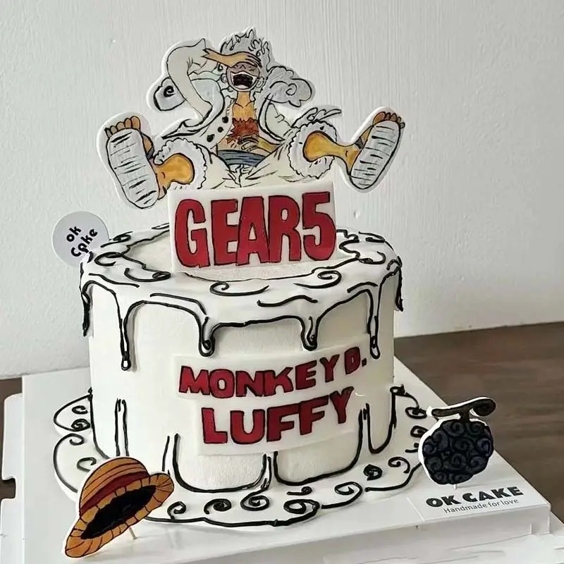 ONE PIECE Luffy decoraciones para tarta de cumpleaños Anime pastel Topper suministros de fiesta para niño niña Cupcake Topper decoración para Baby Shower