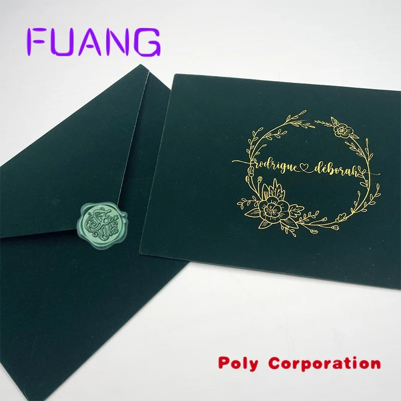 Custom  High Grade Luxurious Receipt Green Invitation Velvet Envelope for Wedding Card