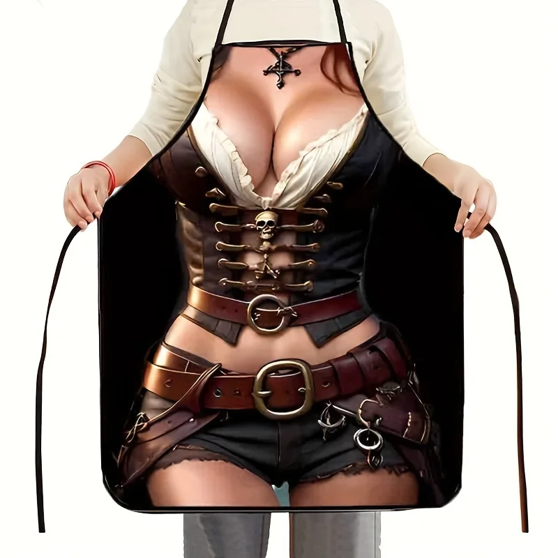 Pirate-Themed Female Apron - Stylish Kitchen Cooking Apron with Corset and Belt, Perfect for Parties & Cooking