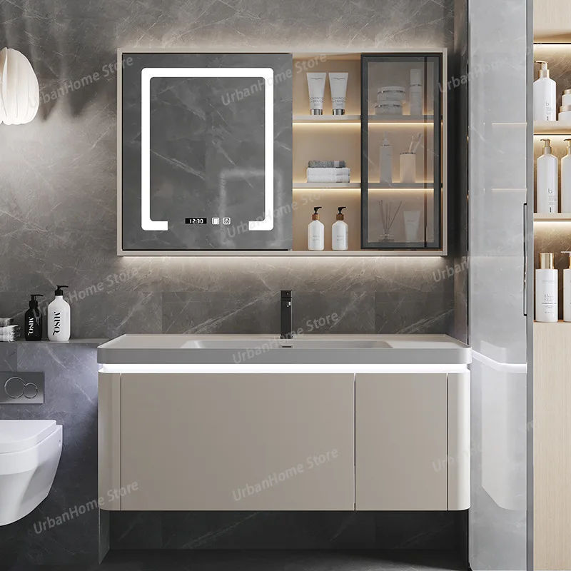 

New Circular Arc Bathroom Cabinet Integrated Basin Bathroom Cabinet Hanging Right Bathroom Furniture Kylpyhuonekaappi XYYSG