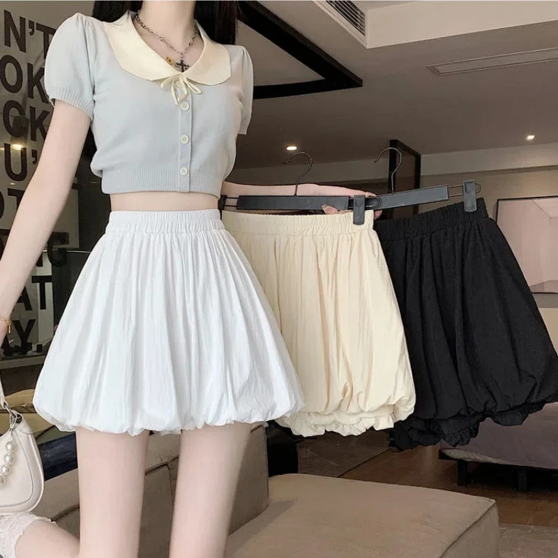 School Shorts Pod Skirt Women Summer High Waist Slim Chic Pleated Solid Fashion Sweet Fluffy Casual Pretty School Style Skirt