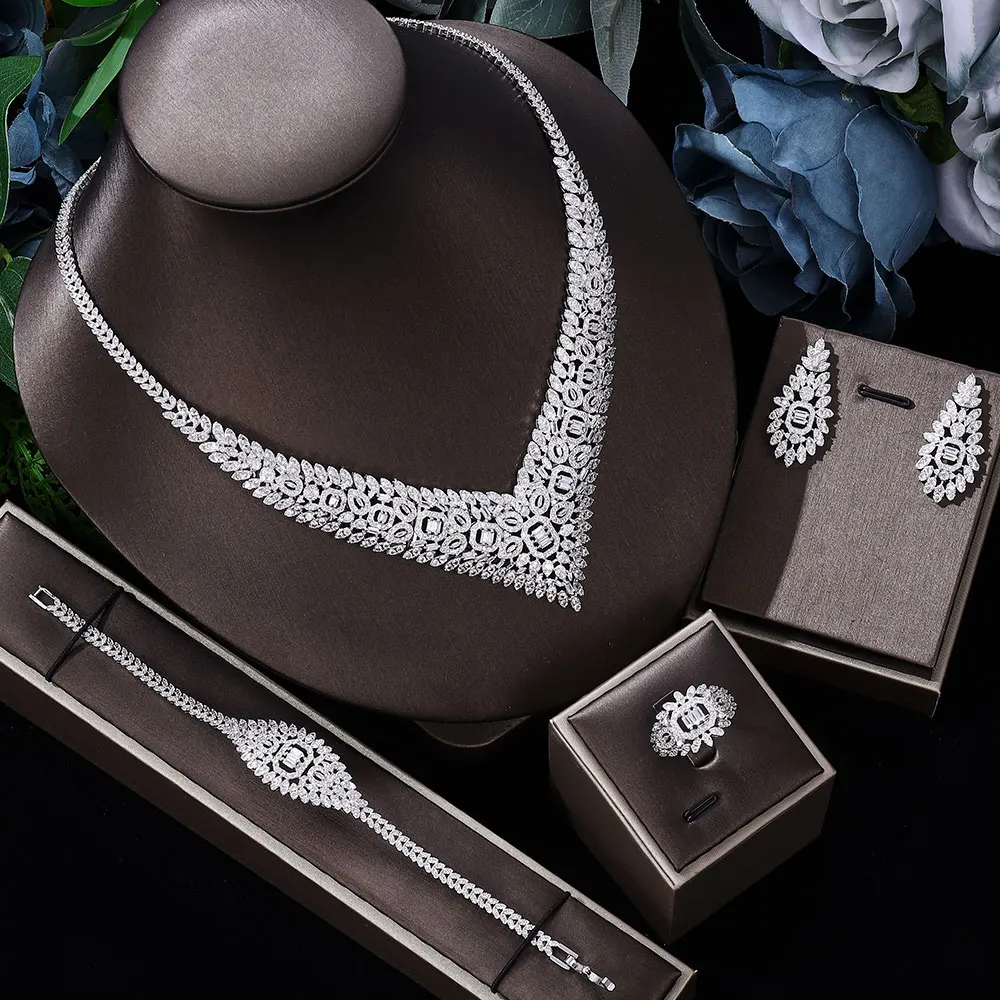 

Hotsale African 4pcs Bridal Jewelry Sets New Fashion Dubai Jewelry Set For Women Wedding Party Accessories Design