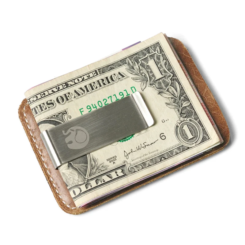 Thin Genuine Leather Money Clip Mini Wallet Men Credit Card Slot Slim Bills Metal Cash Clamp for Man Small Billfold Holder