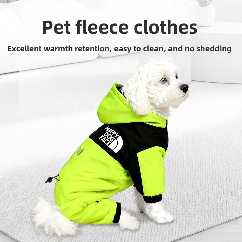 

New Winter Dog Clothes Fleece-Lined and Thickened Warm Cotton Coat Trendy Dog Hoodie with Four-Legged Pet Clothes