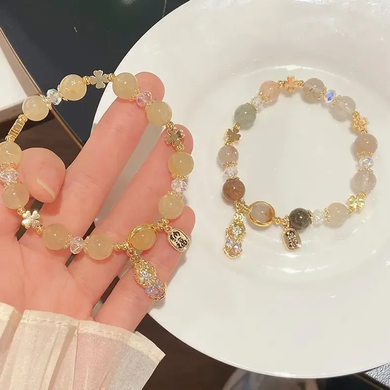 

UMQ Original New Lucky Fortune Citrine Pi Xiu Bracelet Super Fairy Sweet Color Hair Crystal Bracelet Gift for Bestie