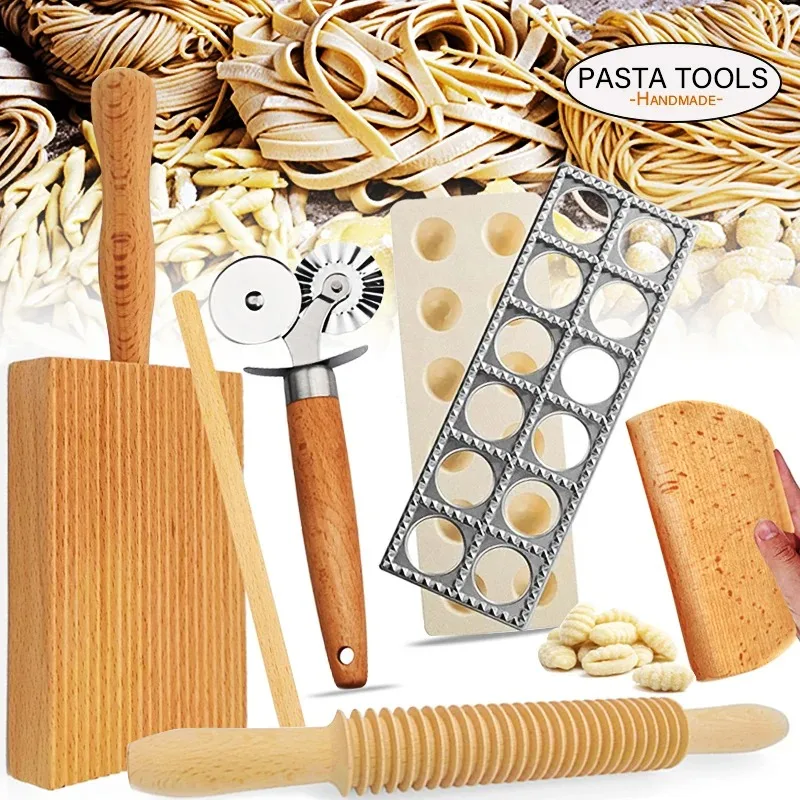 Drewniany zestaw gnocchi i desek do masła Włoskie narzędzia do robienia makaronu Ravioli Mold Cutter do domowej roboty makaron Cavatelli Garganelli