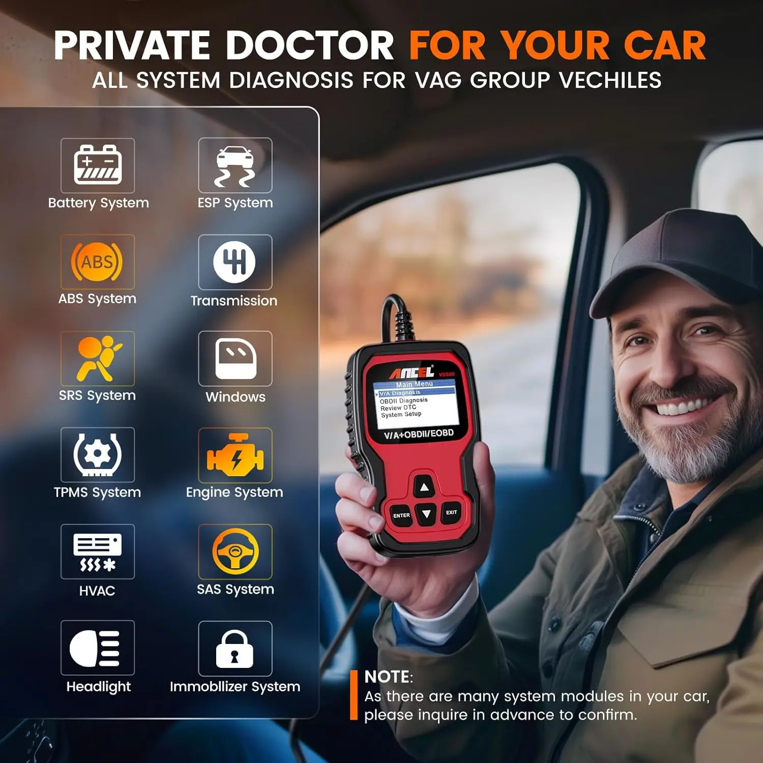 hot SALE Ancel VD500 OBD2 Scanner Engine Analyzer Tool for VAG VW Audi Skoda Seat EPB ABS SRS Code Reader Oil Throttle Brake Pad