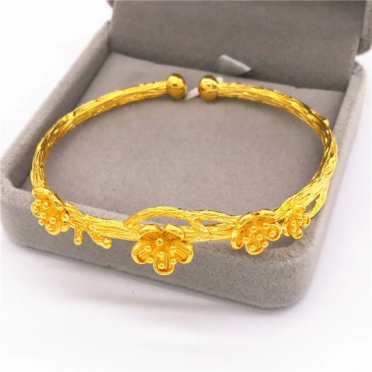 Fashion Copper Plated Vietnamese Sand Gold Open Rose Bracelet Women's Imitation Gold Color free Wedding Jewelry