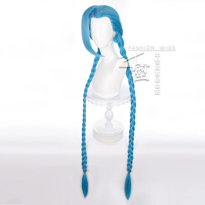 LOL Jinx Cosplay Wig Long Braided Blue The Loose Cannon Wig with Blue Braid Heat Resistant Synthetic Hair Wigs + Wig Cap