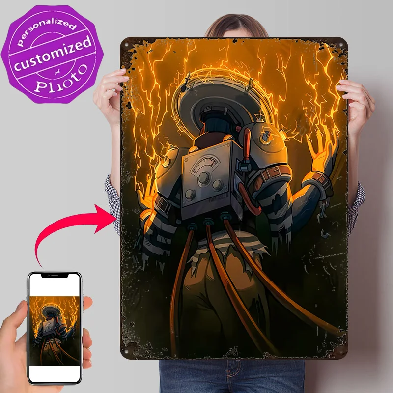 Electric Man With Lightning Personalized 3D Textured Metal Poster Wall Art Tinplate Sign for Bedroom Decorations Coffee Bar Home