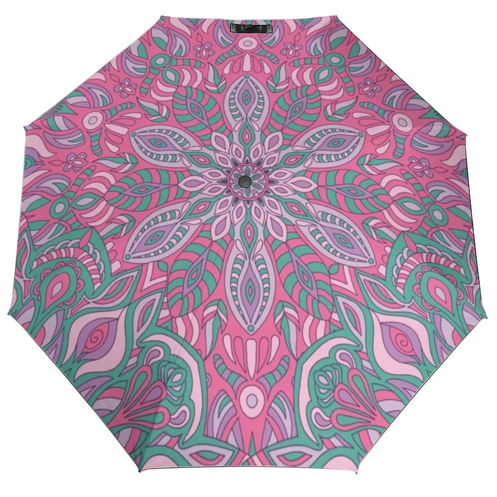 Retro Bohemia Print Umbrella Pink Mandala Cheap Windproof Umbrella Automatic Design Portable Trekking Umbrella