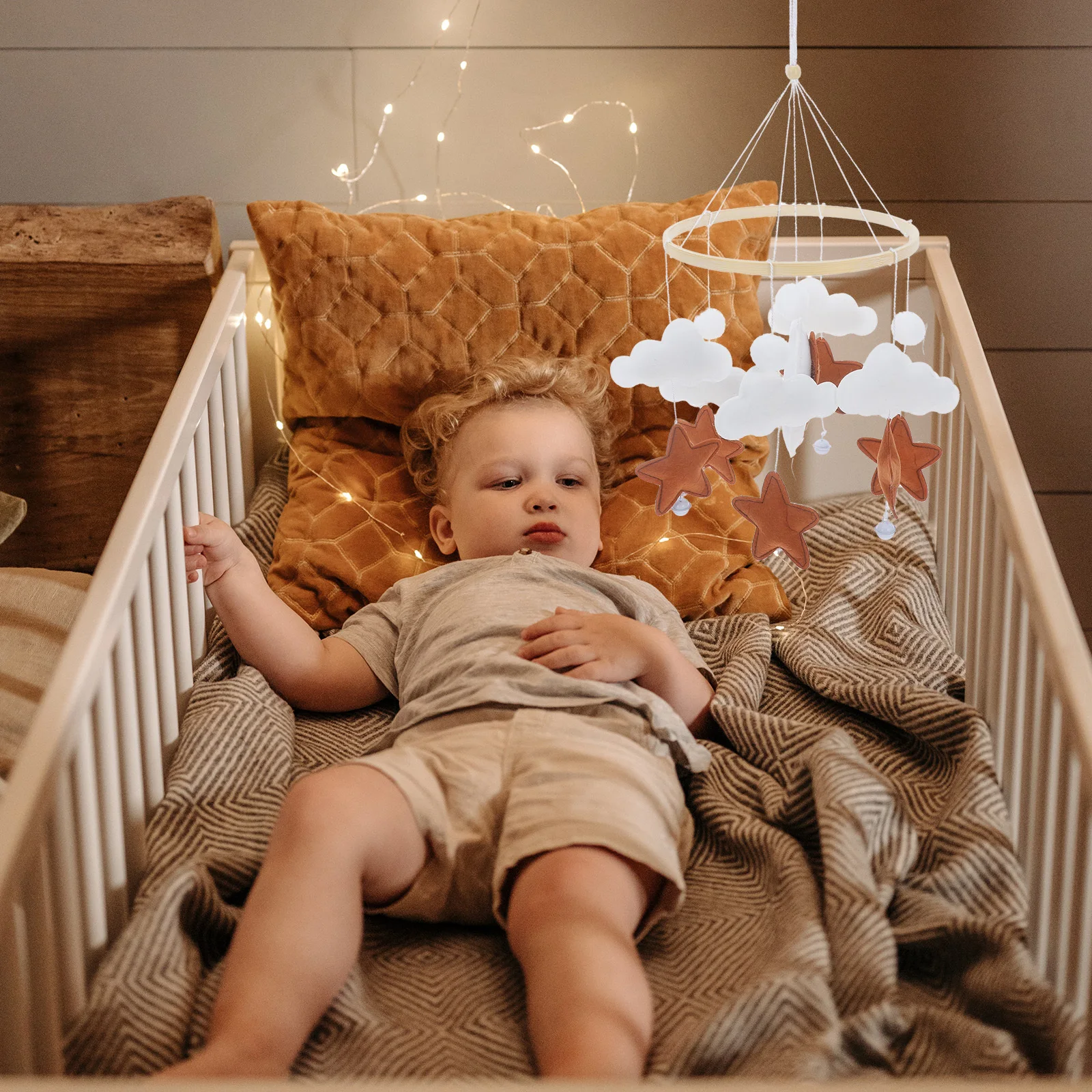 Baby Crib Mobile Cartoon Bear Cloud Star Pendant Nursery Decoration Soothing Wind Chime Baby Bed Hanging Decor