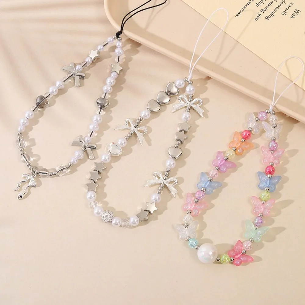 New Colorful Crystal Pendant Anti-Lost Teardrop Bead Bowknot Keychain Water Cup Hanger Earphone Camera Chain