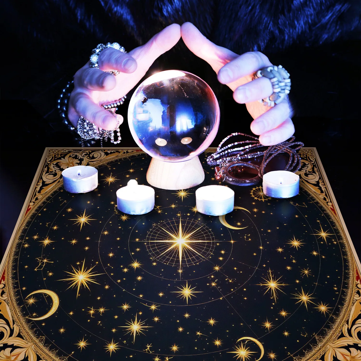 【Star Geometry】Tarot Tablecloth, Medieval Style Meditation & Divination Tablecloth, Durable & Washable